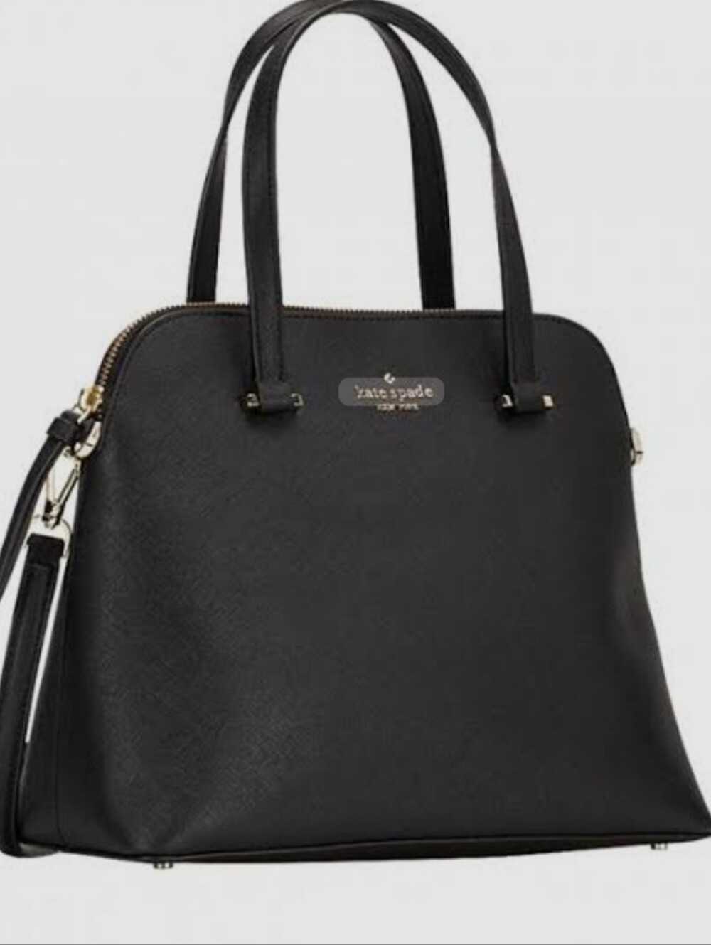 Kate Spade Maise Medium Dome Black Saffiano Leather Satchel with Gold Hardware